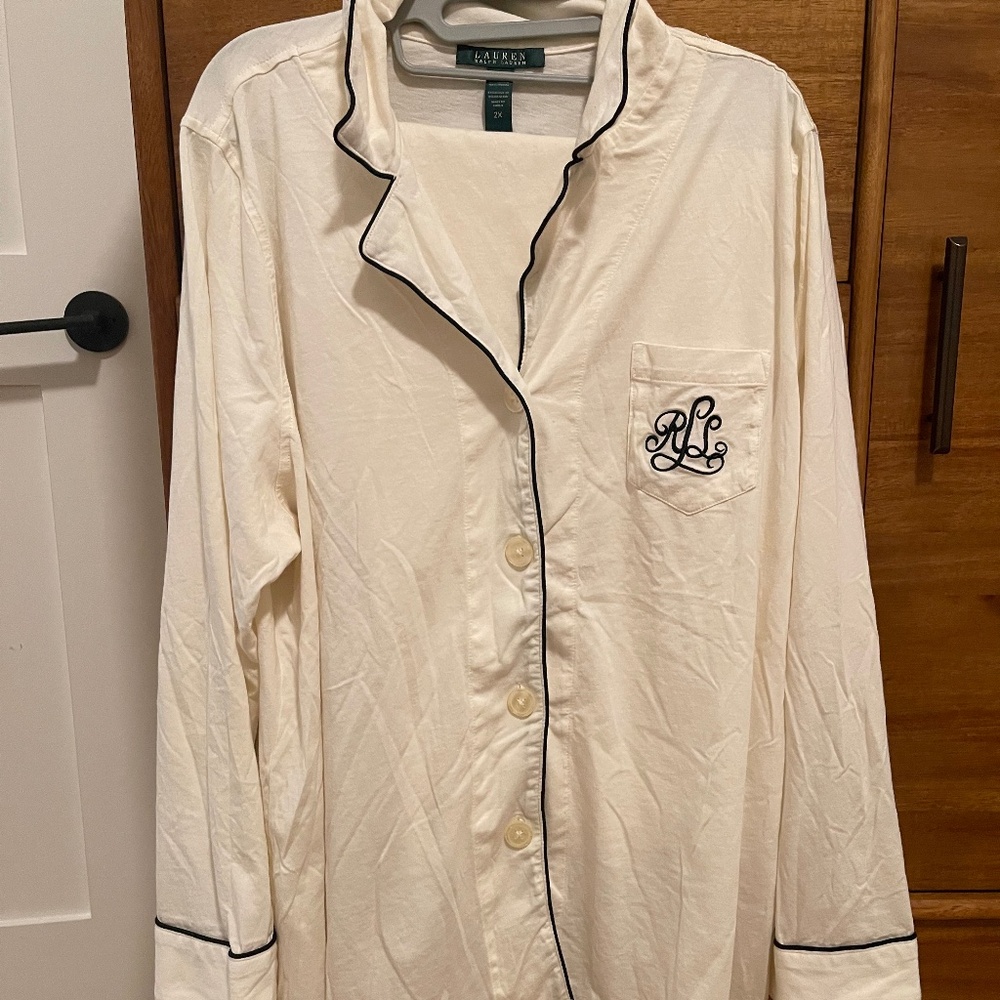 Ralph Lauren | Long Sleeve Notch Collar Knit Cursive Monogram Pajama Set (2XL)
